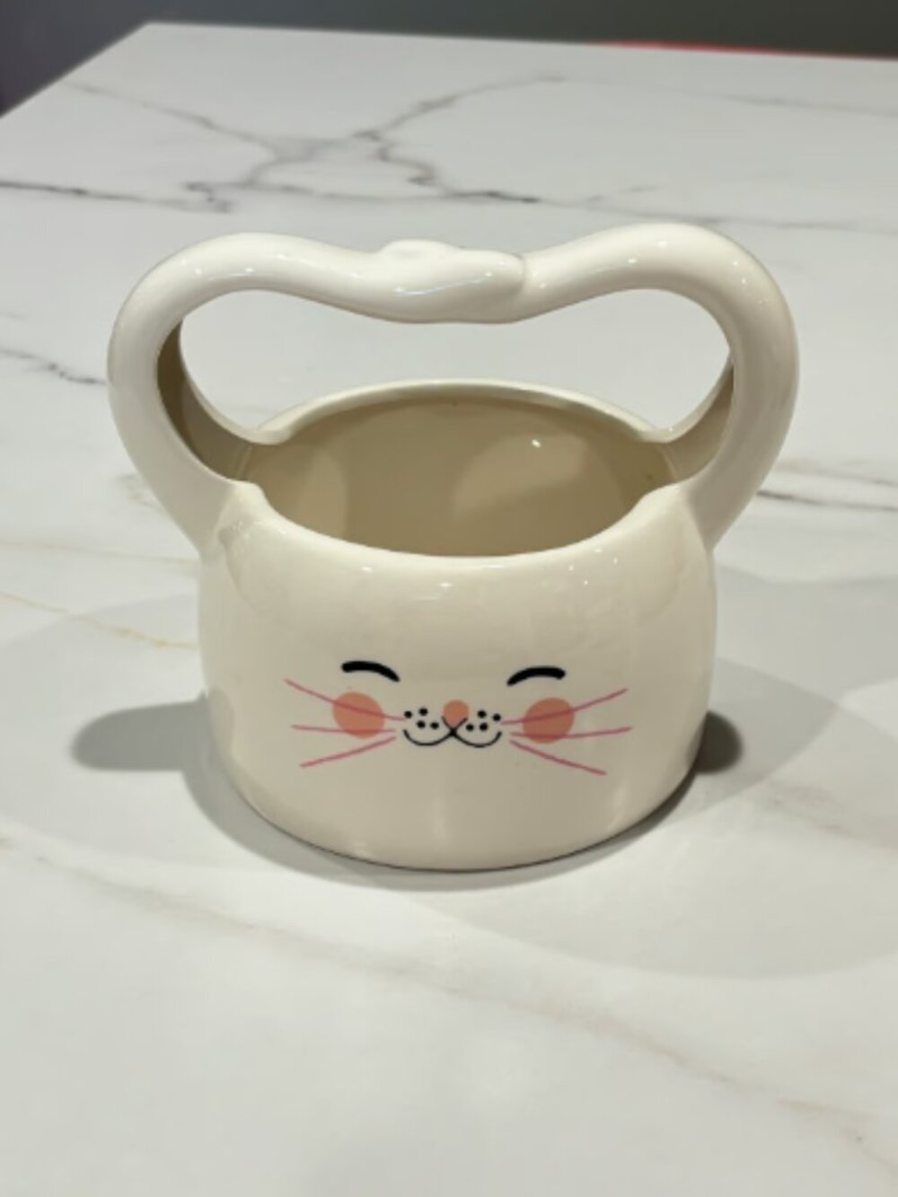 White Ceramic Bunny Face Easter Basket Candy Dish Decor